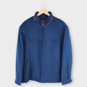 ENZO Men's Wool Blend Zip Jacket Blue XL Italian Style Lined Full Zip Coat